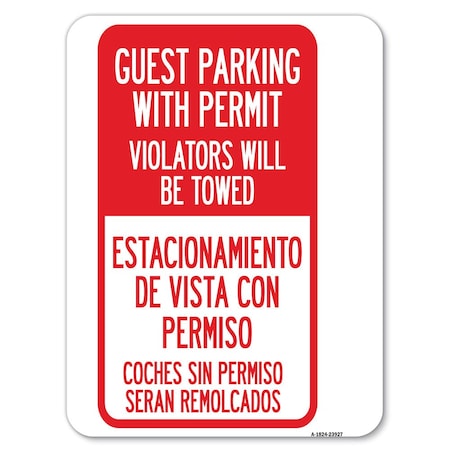 Guest Parking With Permit Violators Will Be Towed Estacionamento De Visita Con Permis Aluminum Sign